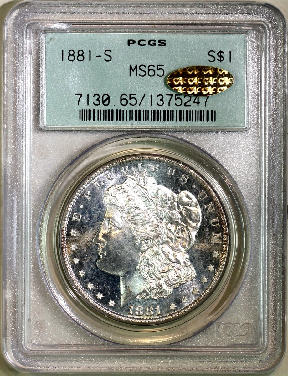PCGS & CAC Certified MS 65 Graded 1881 Year Morgan US Dollars