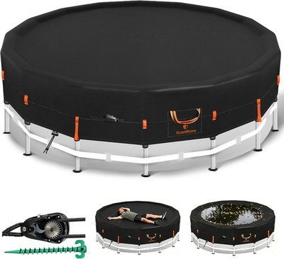 12Ft round Pool Cover [2026 Upgraded 4-Way Windproof System] - 500D One-Piece Te