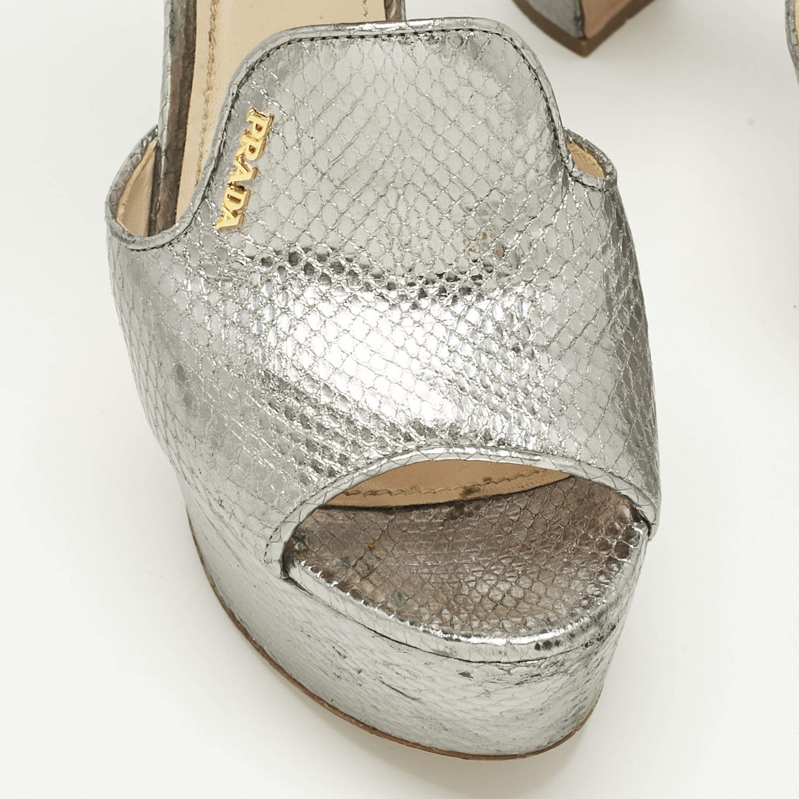 Prada Metallic Silver Python Embossed Leather Ank… - image 6