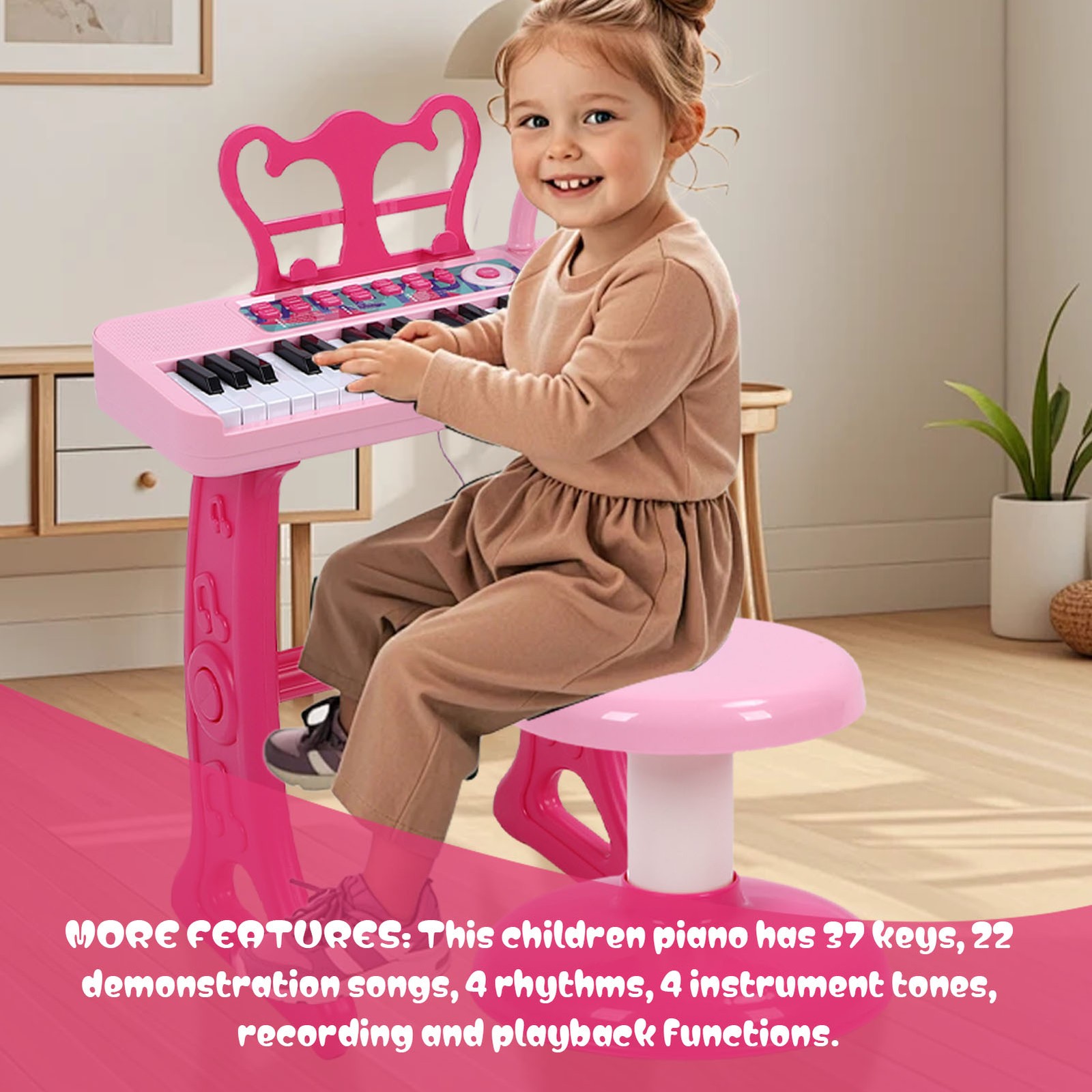 Pianoforte Elettronico Bambini 37 Tasti Bambino Pianoforte Tastiera Giocattolo Elettronico con Sgabello foto 2