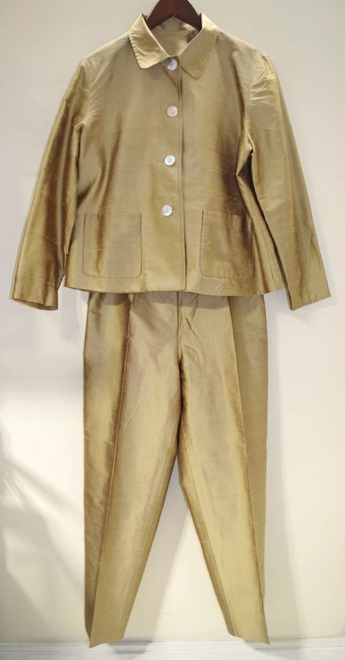 Blazer Shantung X1 Vintage Elliot Lauren Dorado 100% Seda S - Pantalones 8 Traje EE. UU. Foto 2 de 4