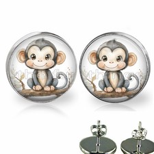 Watercolor Art Print Little Monkey Girls Stud Earrings Fashion Jewelry Gifts