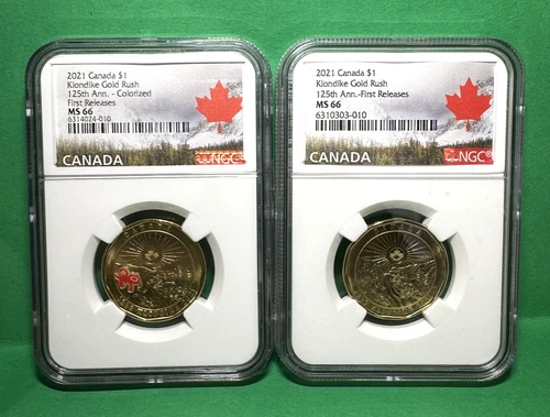2021 Canada NGC MS66 Klondlike Gold Rush Loon loonie Dollar Matched 2-Coin