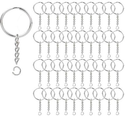 100 Sets Key Ring with Chain and Open Jump,1 inch Split Round Keychain Rings 