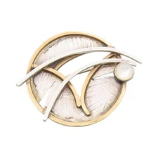 925 Sterling Silver Vintage Brooch Opal Gold Plated Celestial Design  BP11777