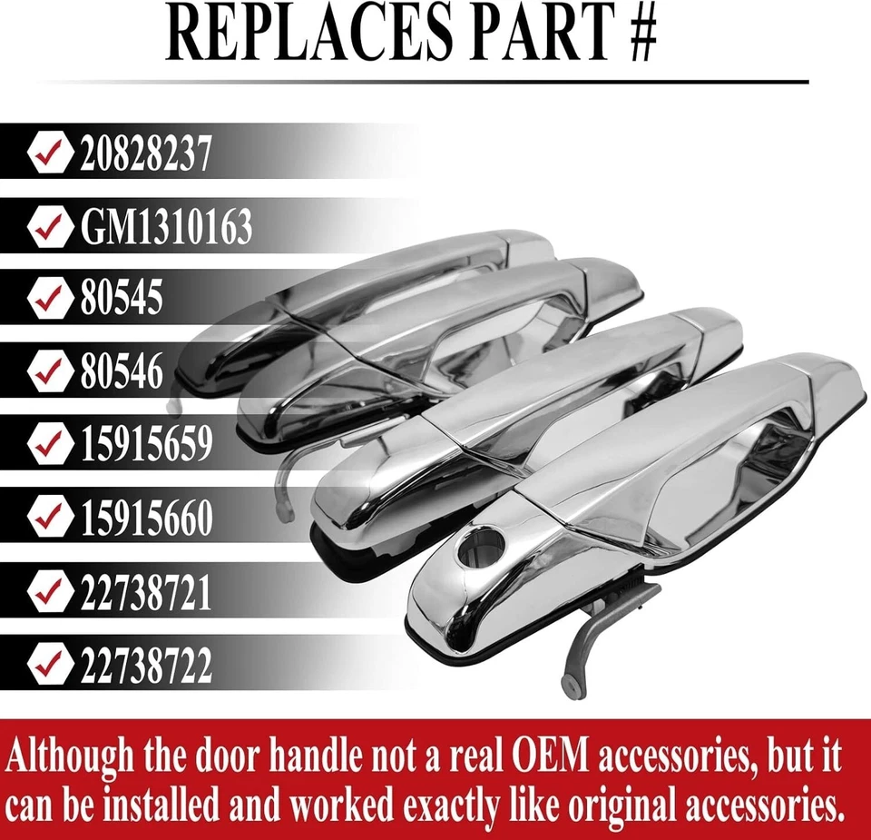 Set of 4 Front-Rear Door Handle For 2007-2014 Cadillac Escalade - Image 3 of 4