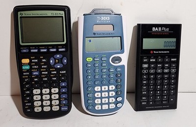 Mixed Lot Of (3) Texas Instruments Calculators BA2 Plus/ TI-30XS/ TI-83 Plus