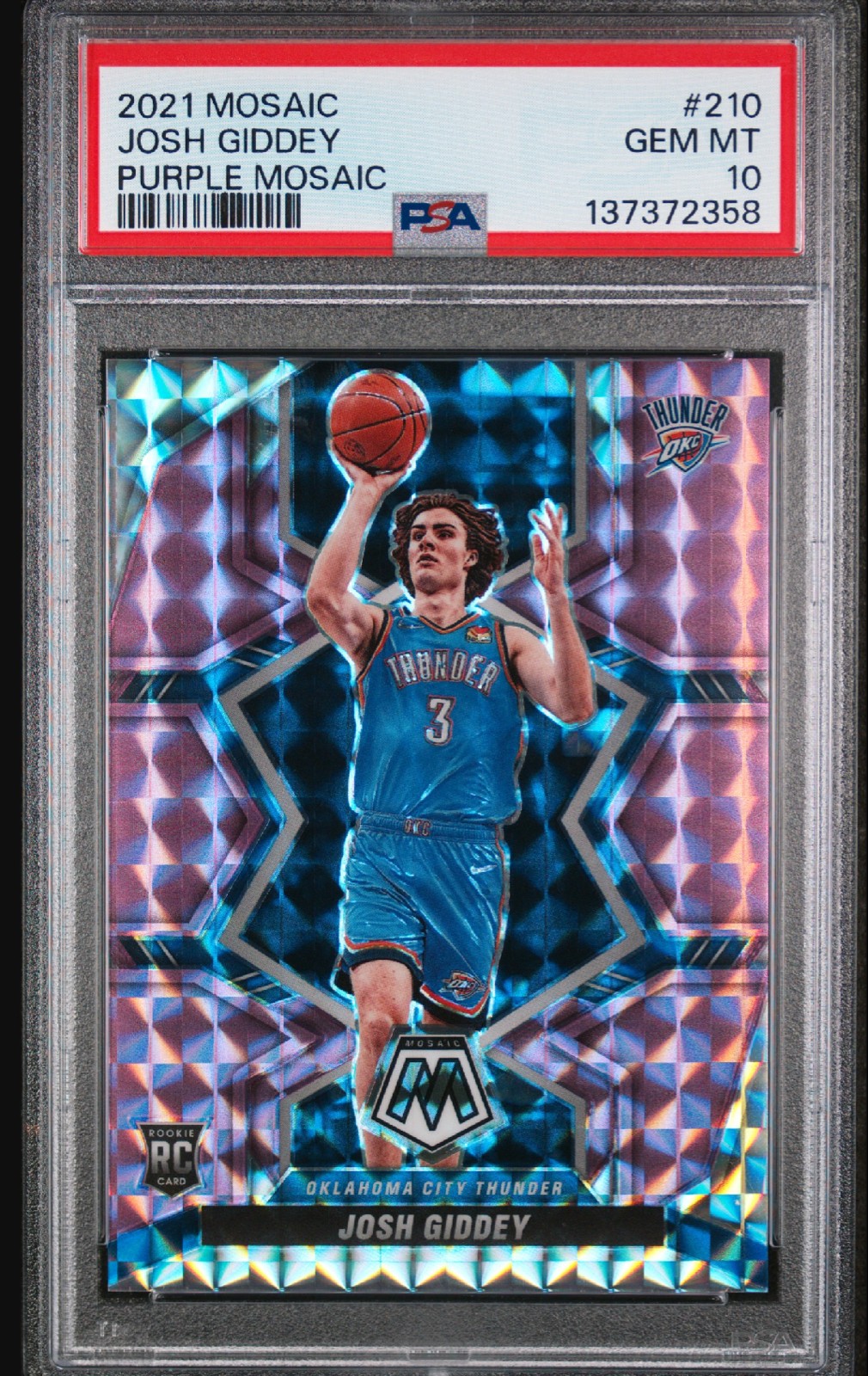 2021-22 Panini Mosaic Josh Giddey #210 Purple Mosaic Prizm /49 (RC) SSP