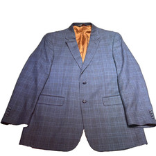 Joseph Jos A Bank Sport Coat Mens 42LG Navy Blue Plaid Silk Wool Double Vented