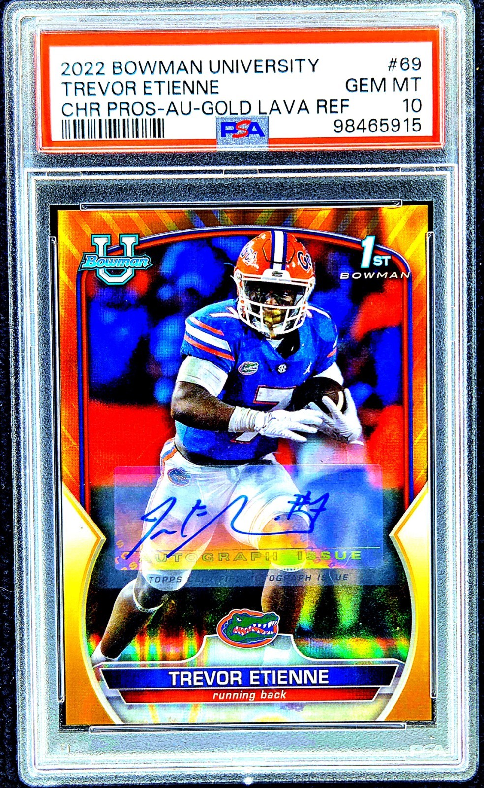 💎POP2💎2022 Bowman U Trevor Etienne GOLD LAVA AUTO /50 1st Bowman SSP PSA10 