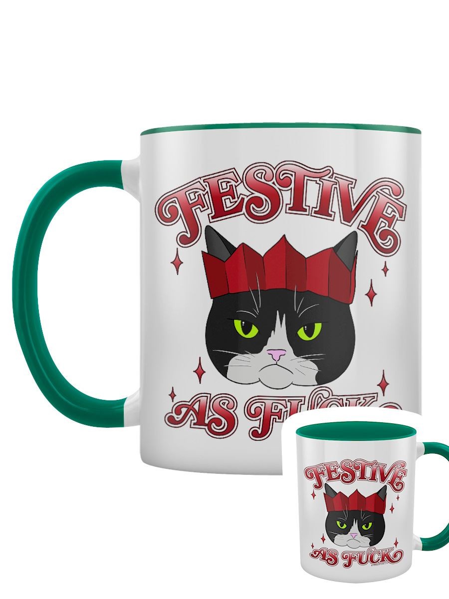 Festive As F*ck Cat Green Inner 2-Tone Mug