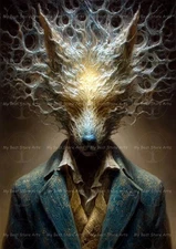 SURREAL WOLF ART PRINT, Fantasy Dark Beast Poster , Gothic Animal Home Decor