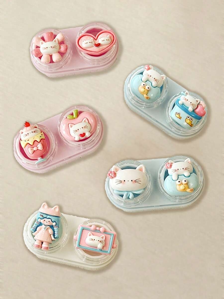 Kitty Cat Portable Travel Contact Lens Case Contact w/ tweezer