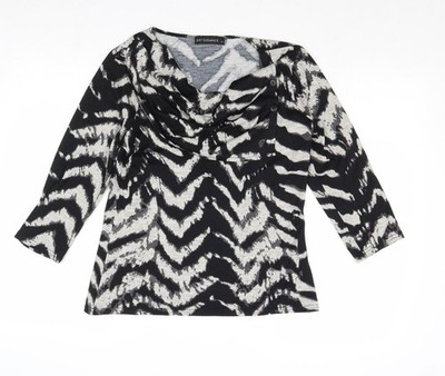 Just Elegance Damen schwarz Wasserfallausschnitt geometrisches Polyester Pullover Pulli Größe 12