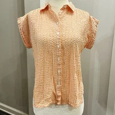 LOFT - Women’s Plaid Dolman Everyday Button Down Shirt X-Small Petite Orange