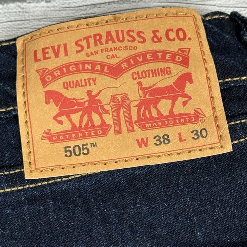 Levi Strauss 505 Mens 38x30 Regular Straight Leg Denim Dark Wash Stretch Jeans - Picture 12 of 13