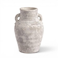 Whitewashed Ceramic Vase with Handles
