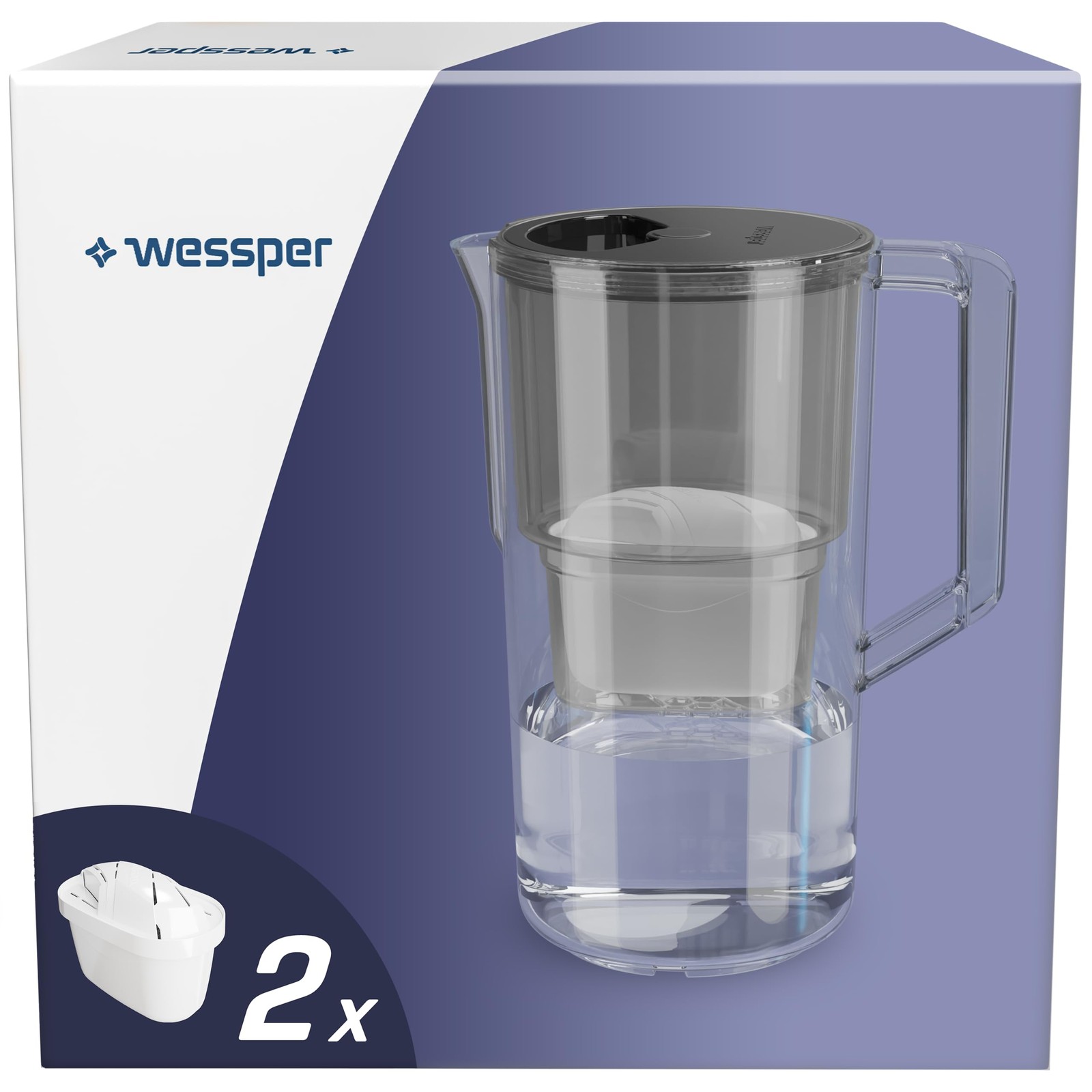 Caraffa Wessper 2,8L Acqua Filtrata | Set 2 Filtri | Solo Funzionalità