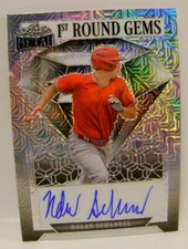 NOLAN SCHANUEL #4 /7 AUTO 1ST ROUND GEMS LEAF METAL BASEBALL 2023