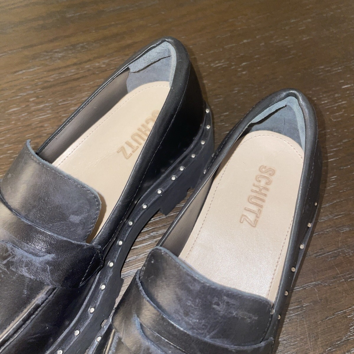 Schutz 6.5 Black Christie Studed Chunky Lug Soles Leather Loafer S2 Christie Flat – SCHUTZ main image 4