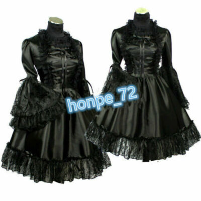 Gothic lolita punk black Satin dress Tailor-made  