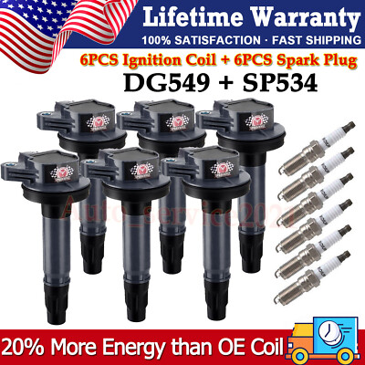 6 DG549 High Performance Ignition Coil & SP534 Iridium Spark Plug For Ford F-150