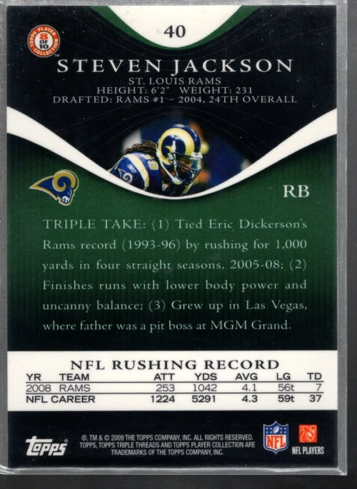 A4146- 2009 Topps Triple Threads Emerald #40 Steven Jackson /149 - NM-MT - Image 2 of 2