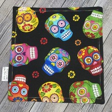 EDC HANK W/MICROFIBER BACK 8 CRYSTAL SUGAR SKULLS BLACK BACKGROUND HANDKERCHIEF