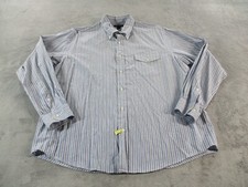 VTG Lands End Button Down Shirt Mens Large Blue Gray Striped 16 16.5 Pocket EUC