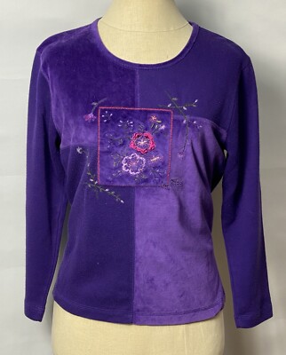 Erika Petite Embroidered Purple Sweater Size PS