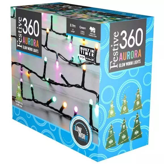 Festive 360 Aurora Multicolour Glow-Worm Led Christmas Lights