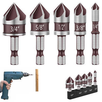 HSS Countersink Drill Bit 82° 5-Flute M35 Cobalt Metal Wood Chamfer Boring Set