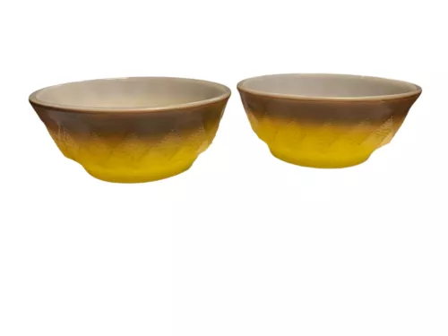 2 Anchor Hocking Fire King Kimberly diamond  bowls 5 in brown yellow ombre