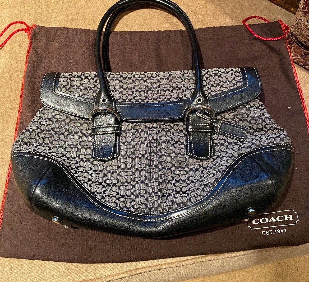 Coach Satchel Handbag Black and Gray with Leather Trim Gem