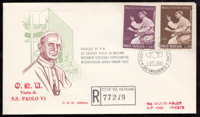 VATIKAN 1965 2 UMSCHLÄGE GEREIST F.D.C. PAUL VI BEI DER UNO