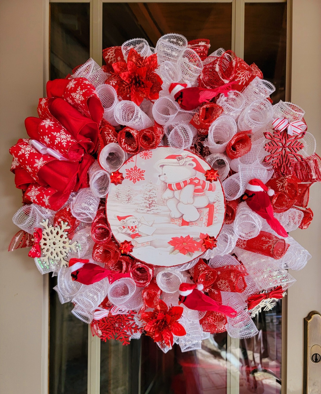 Christmas Deco Mesh Wreath SNOW BEARS Cardinals Super Cute Handmade