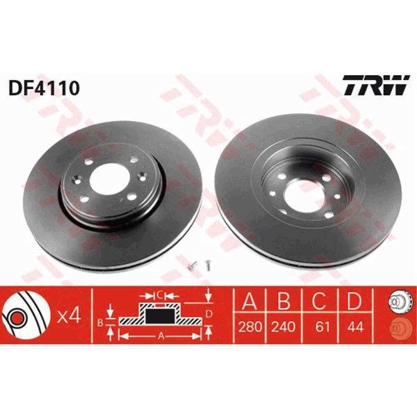 Trw 2X Bremsscheibe Vorne 280 BelüFtet FüR Renault Clio Iii BR0/1 CR0/1-image