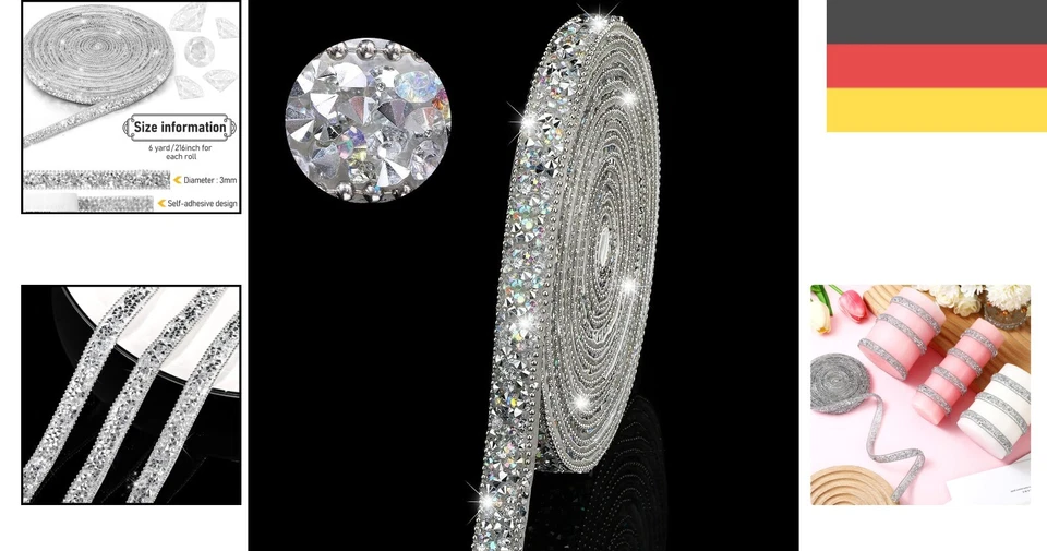 Strassband, Glitzerband, Bastelband, Dekoband, selbstklebend, 6 m, silber - Bild 2 von 4