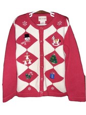 Toffee Apple Kids Unisex 6/6X Red Christmas Snowman Button-Down Cardigan Sweater