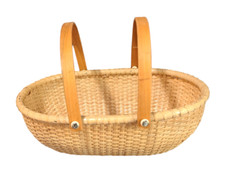 Hand Made Wicker W/ Wood Bottom and Double Handle Gathering Basket