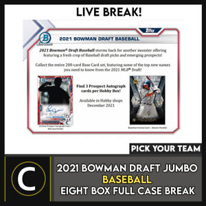 2021 BOWMAN DRAFT JUMBO BASEBALL 8 BOX (FULL CASE) BREAK #A1382 - PICK YOUR TEAM