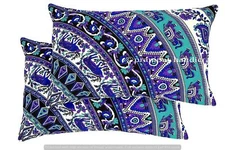 Indian White Elephant Mandala Cotton Home Decorative Sofa Waist Pillow Cover