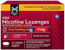 Member's Mark Mini Nicotine 216 Lozenges 4mg Stop Smoking Aid Cherry Ice Flavor