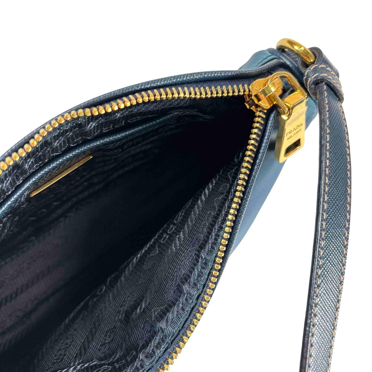 Prada Tessuto Made in Italy Navy Blue Gold Hardware Nylon Shoulder