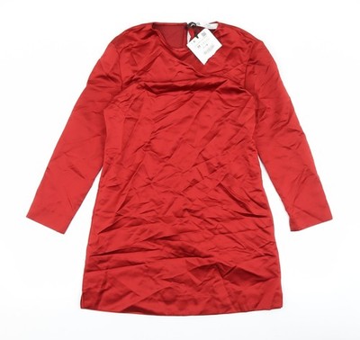 Zara Damen Rot Polyester Mini Größe M Rundhals Reißverschluss