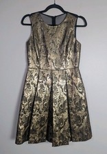 Eliza J Petites Gold Jacquard Fit & Flare Dress Size 2P