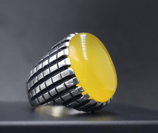 Handmade Yellow Agate Sterling Silver Ring, Unisex Design