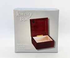 Sm. Wood Jewelry Box Cherry Finish Top Lid W/ Heart Shaped Photo Frame NOS