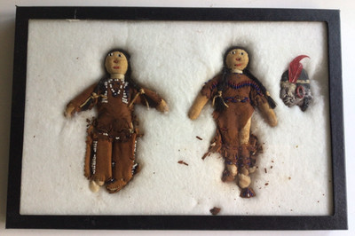 Handcrafted Native American Leather Face Dolls Beaded Face Seed Beads 1940s Vtg