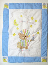 Vintage TEDDY BEDDY BEAR Baby Crib Blanket Quilt 30 x40 Handmade Cross Stitch